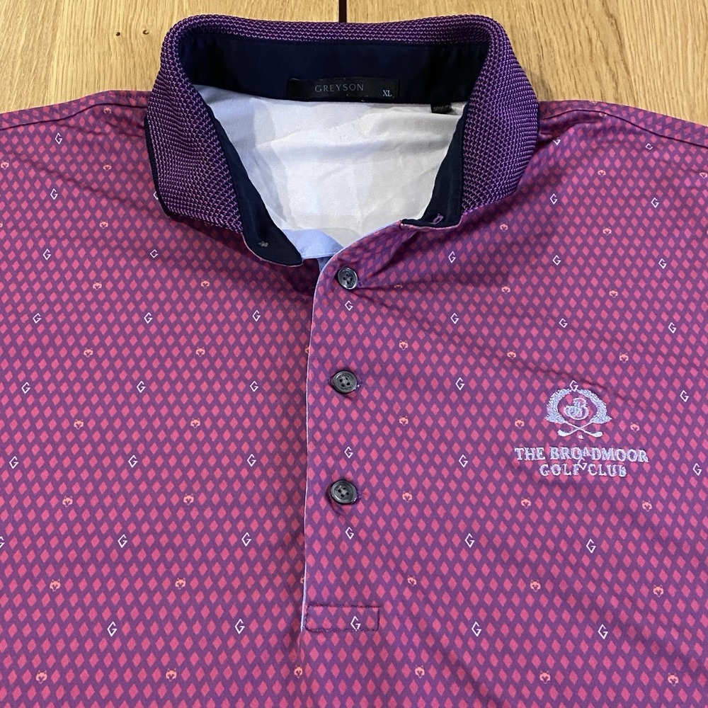 Greyson Polo Men's XL The Broadmoor Golf Club Purple Wolf AOP